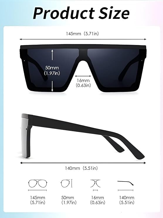 Oversized Black Square Frame Sunglasses