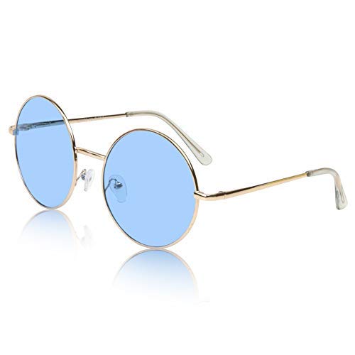 Round Frame Blue Lens Sunglasses